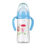 بی بی لند شیشه شیر (شیر خوری) ضد نفخ (آنتی کولیک) دهانه عریض ارتودنسی دسته دار مناسب نوزادان 6 تا 18 ماه 300 میلی - کد 407 - تصویر 2