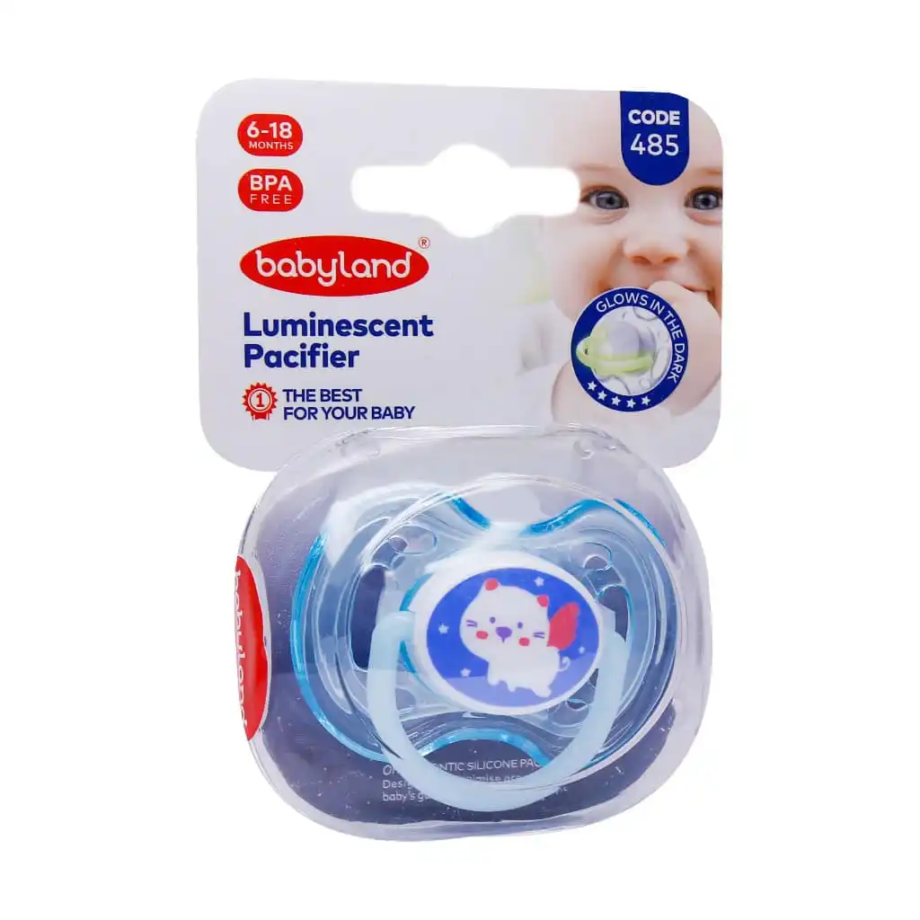 Baby-Land-Night-time-Orthodontic-Pacifier-Code-485-6-18-Months-abi بی بی لند پستانک ارتودنسی شب تاب سایز 2 مناسب نوزادان 6 تا 18 ماه طرح گربه - کد 485 - تصویر 1