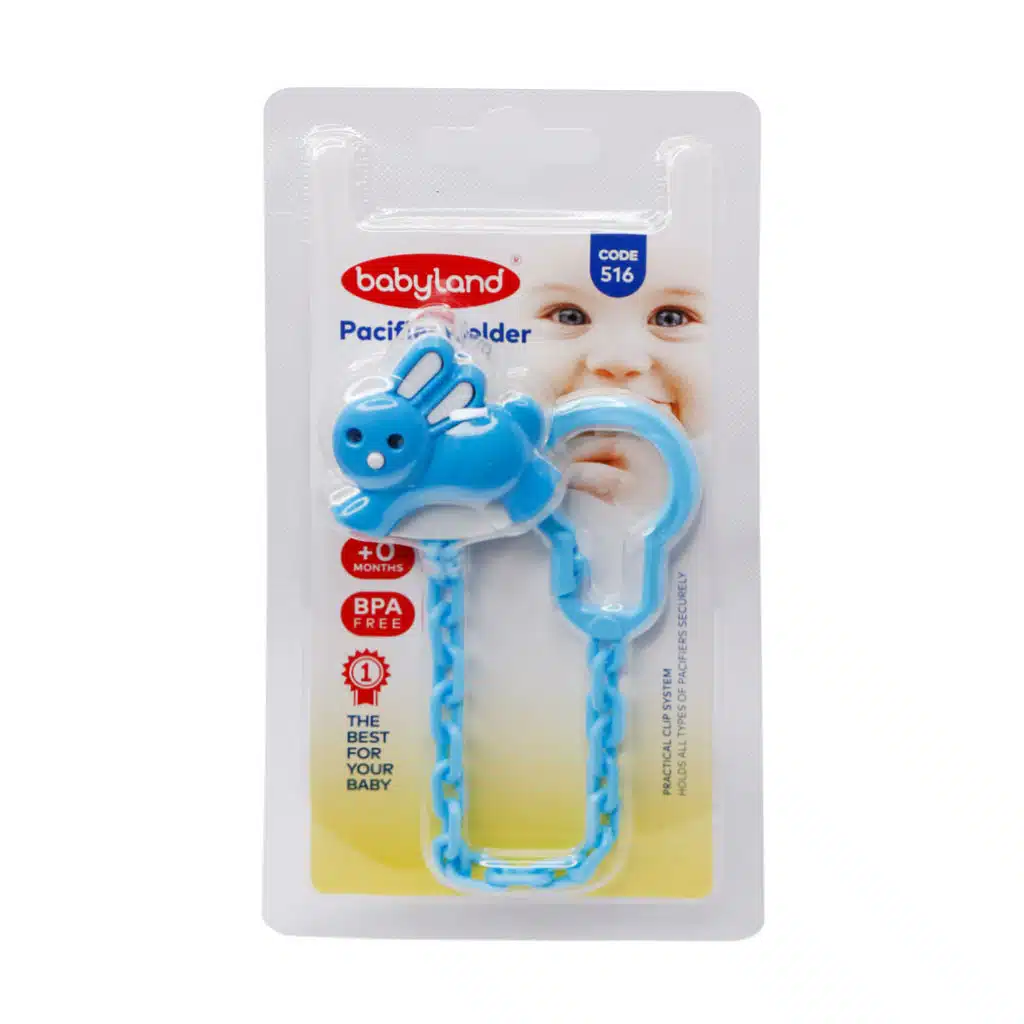 Baby-Land-Pacifier-Holder-516.jpg بی بی لند زنجیر پستانک (نگهدارنده پستانک کودک) خرگوشی از بدو تولد آبی - کد 516 - تصویر 1