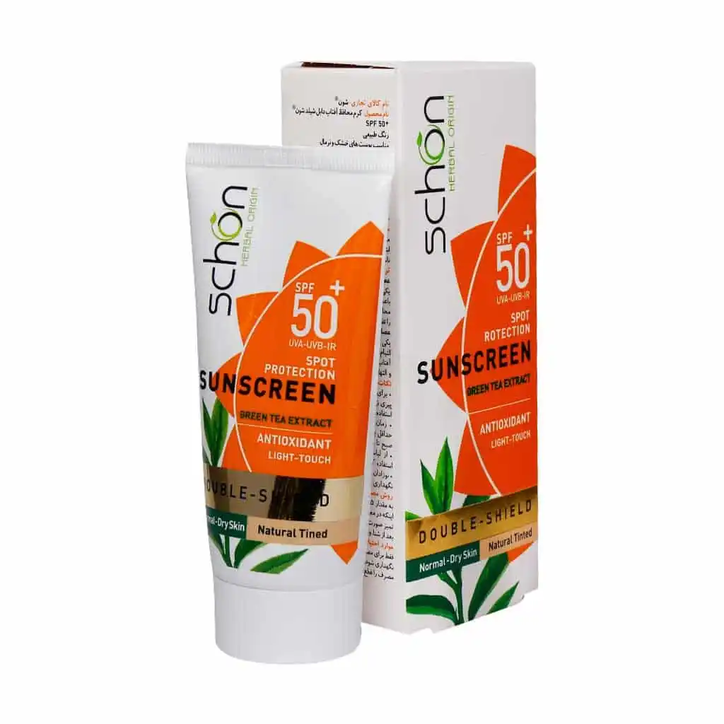 SChon-Double-Shield-Spf-50-Sunscreen-Cream-For-Normal-To-Dry-Skin-50-ml شون ضد آفتاب SPF 50 دابل شیلد بژ طبیعی مناسب نرمال تا خشک 50 میلی لیتر - تصویر 1