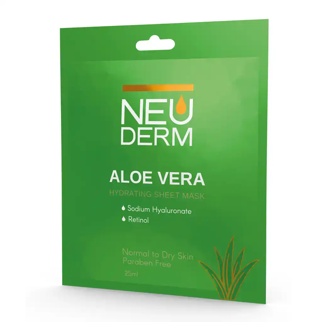 aloe-vera-sheet-mask-01-01 نئودرم ماسک صورت حاوی عصاره آلوئه ورا مناسب پوست نرمال تا خشک 25 میلی لیتر - تصویر 1