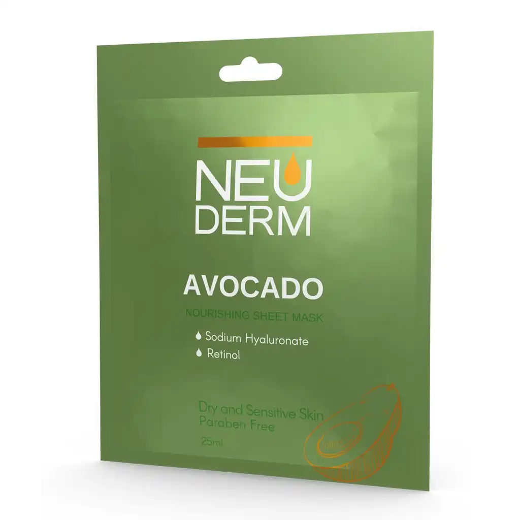 avocado-sheet-mask-01 نئودرم ماسک صورت حاوی عصاره آووکادو مناسب پوست خشک و حساس 25 میلی لیتر - تصویر 1