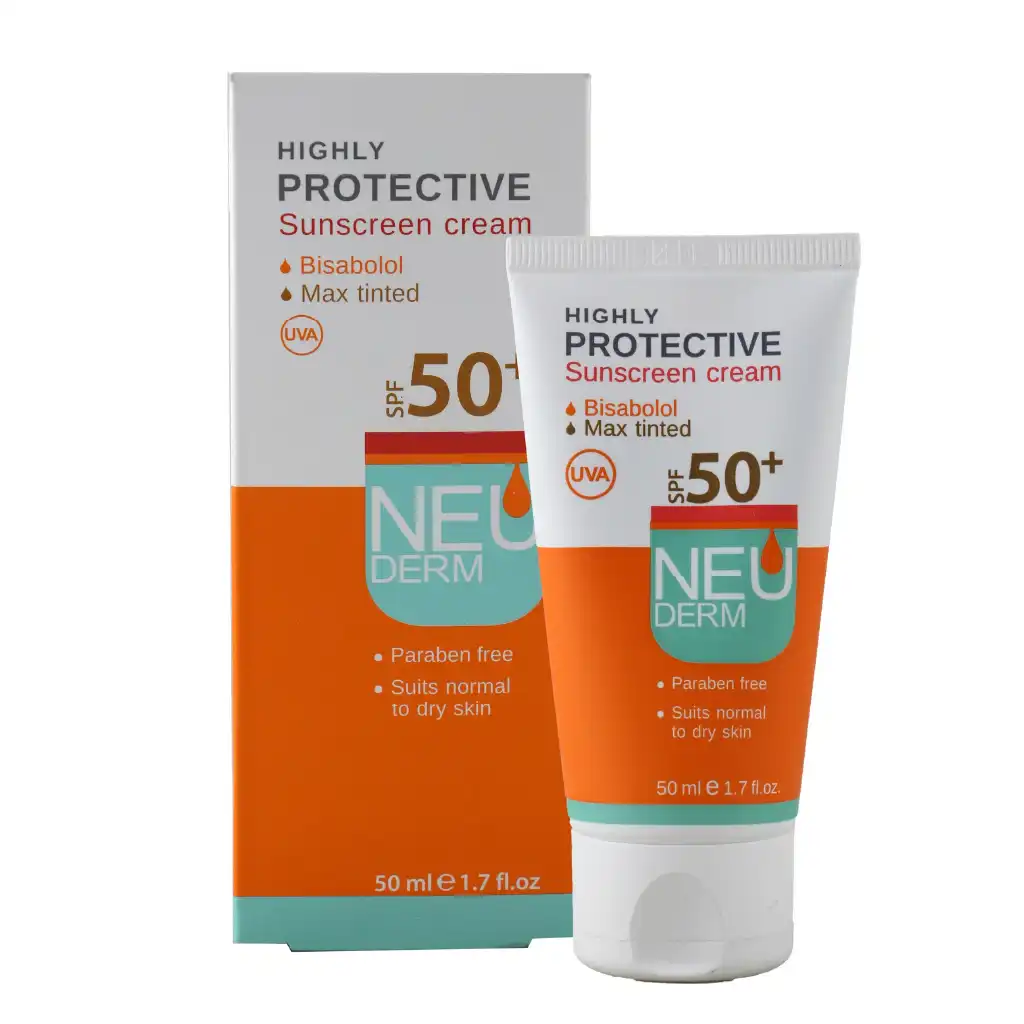 highly dry max tinted-01 نئودرم کرم ضد آفتاب هایلی پروتکتیو SPF 50 رنگی تیره مناسب پوست خشک و معمولی 50 میلی لیتر - تصویر 1