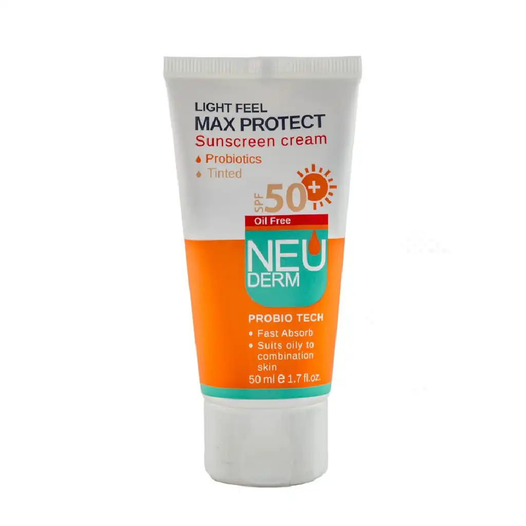 max oily tinted ghadim-01 نئودرم کرم ضد آفتاب مکس پروتکت SPF 50 رنگی مناسب پوست چرب و مختلط 50 میلی لیتر - تصویر 1